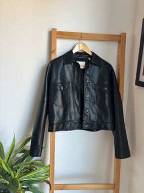 Wilfred Black Faux Leather Cropped Button-Front Jacket